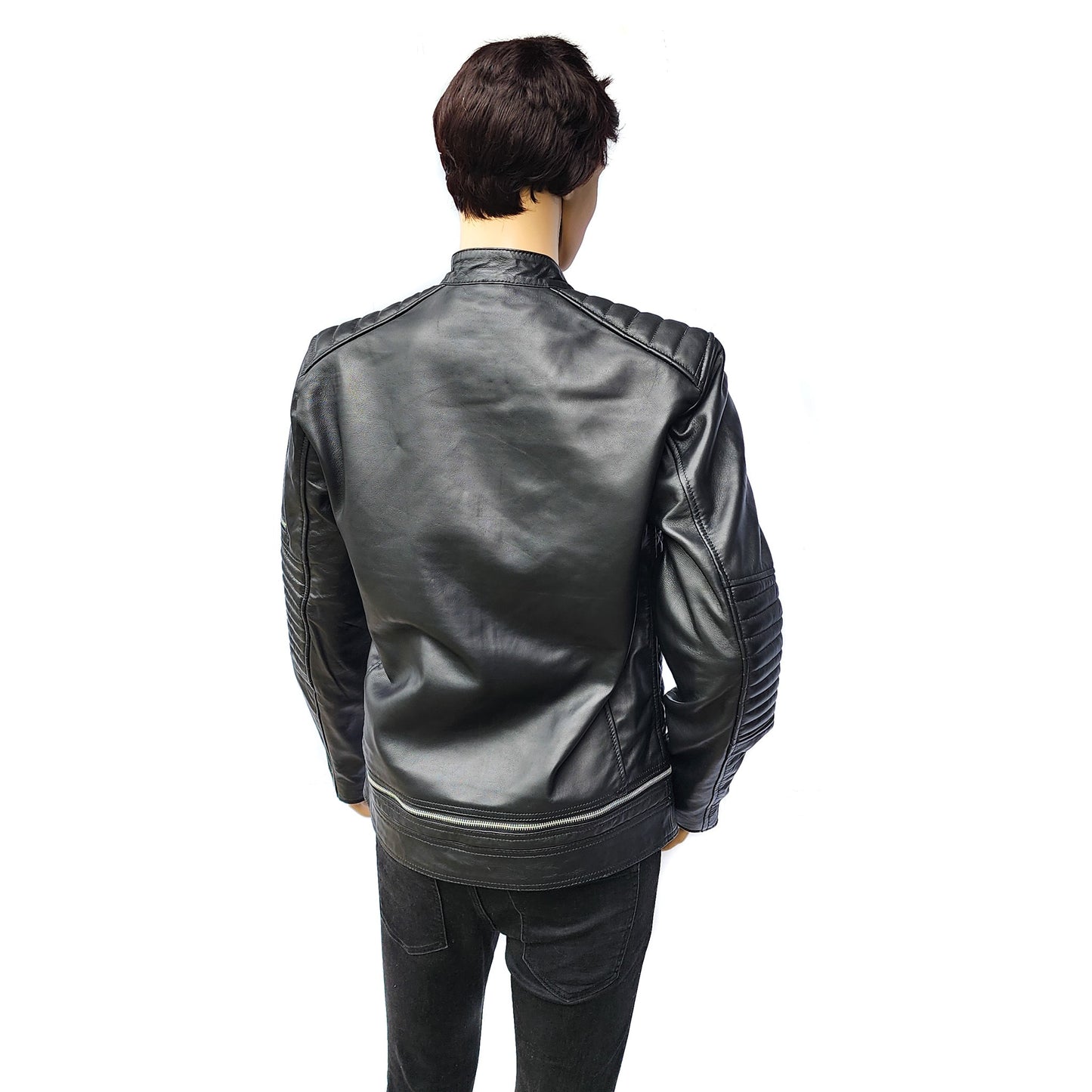 Blackout - Mens REAL Genuine Leather Jacket - Black Ribbed & Quilted