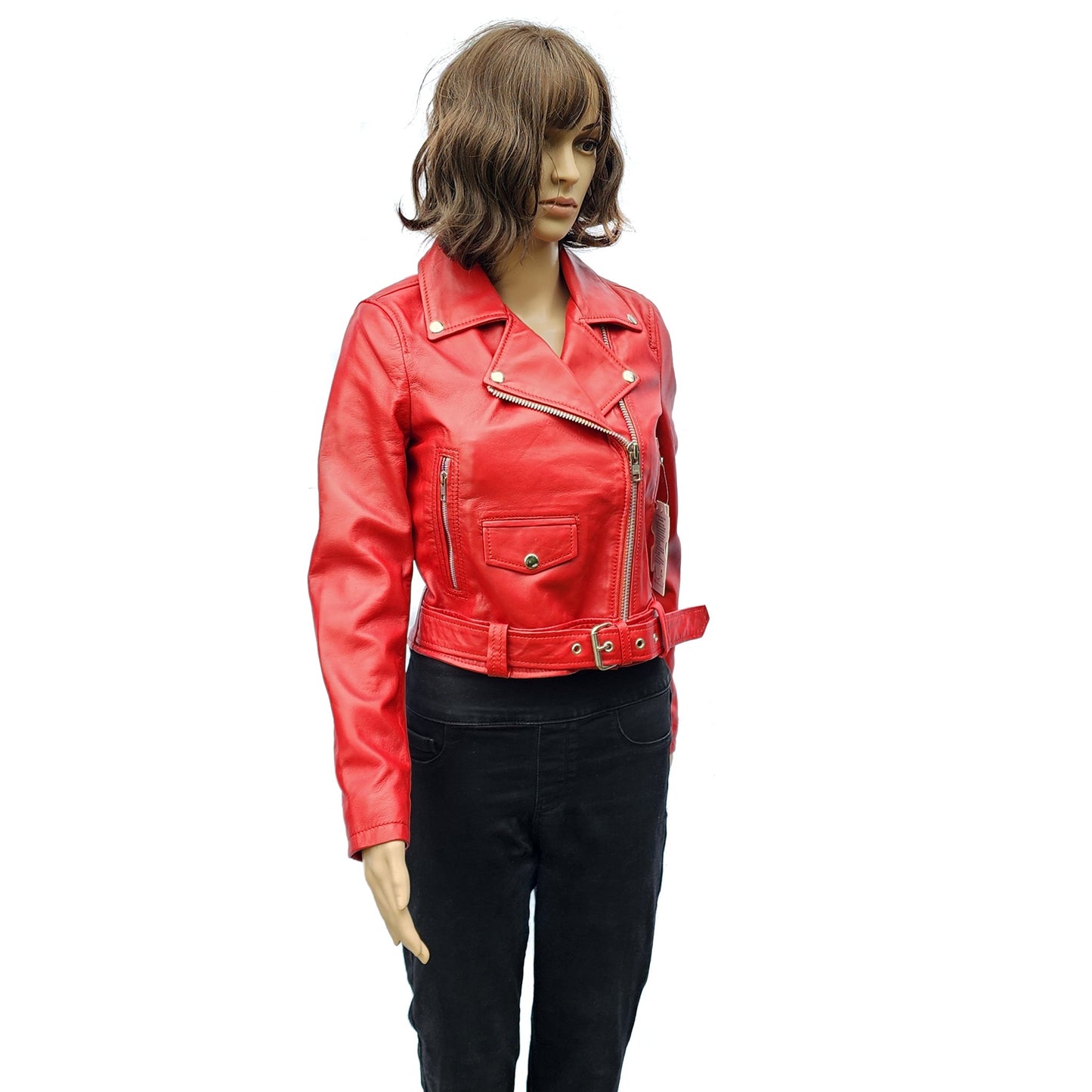 Cherry Blaze - Womens REAL Genuine Leather Jacket - Red Side Zip
