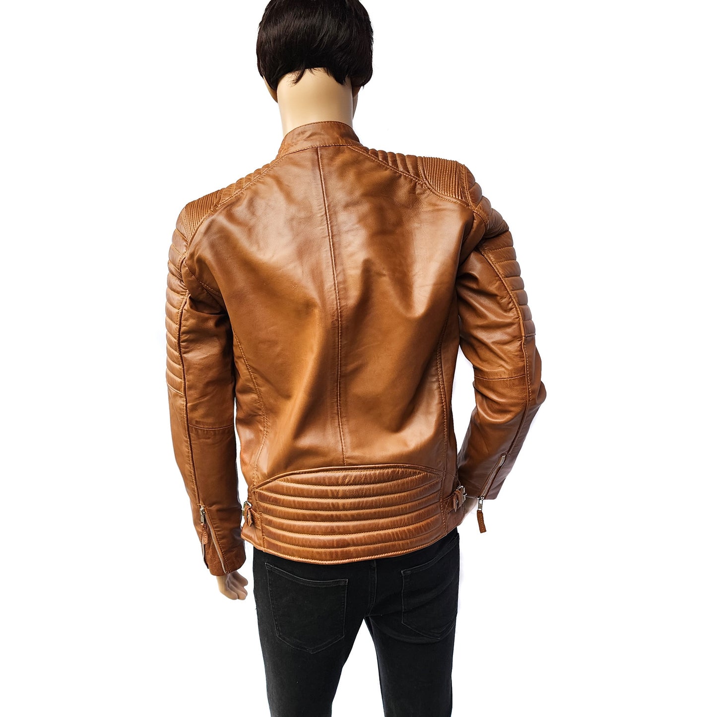 Dune Rider - Mens REAL Genuine Leather Jacket - Tan Ribbed