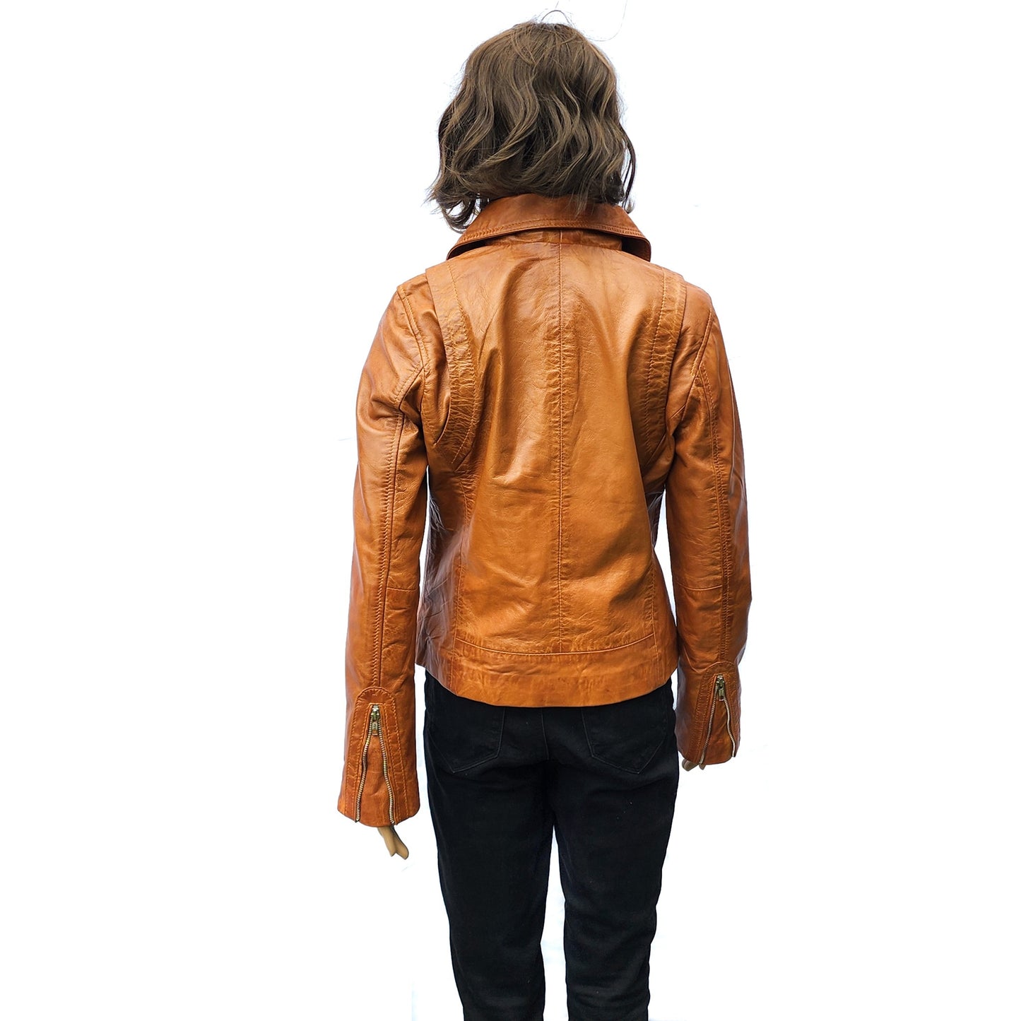 Desert Drift - Womens REAL Genuine Leather Jacket - Tan Side Zip