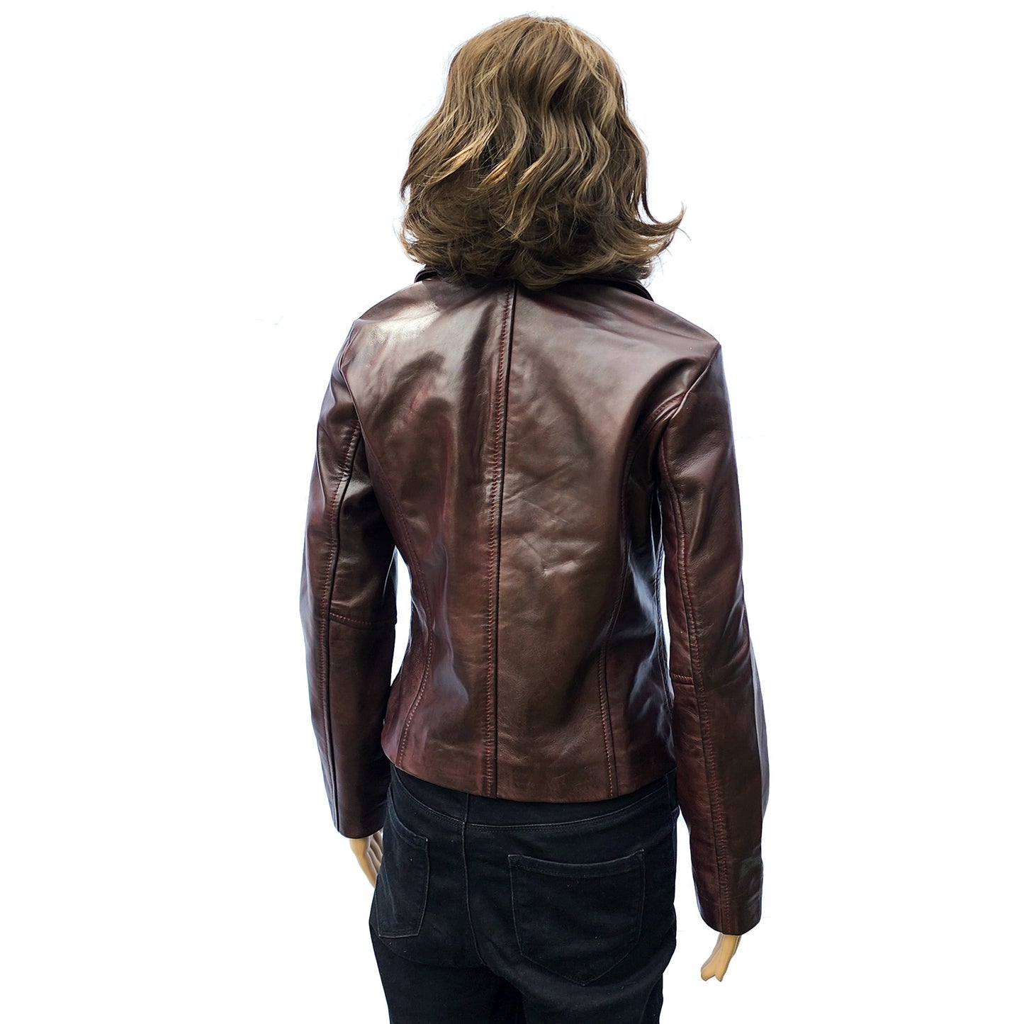 Merlot Ridge - Womens REAL Genuine Leather Jacket - Burgundy Side Zip