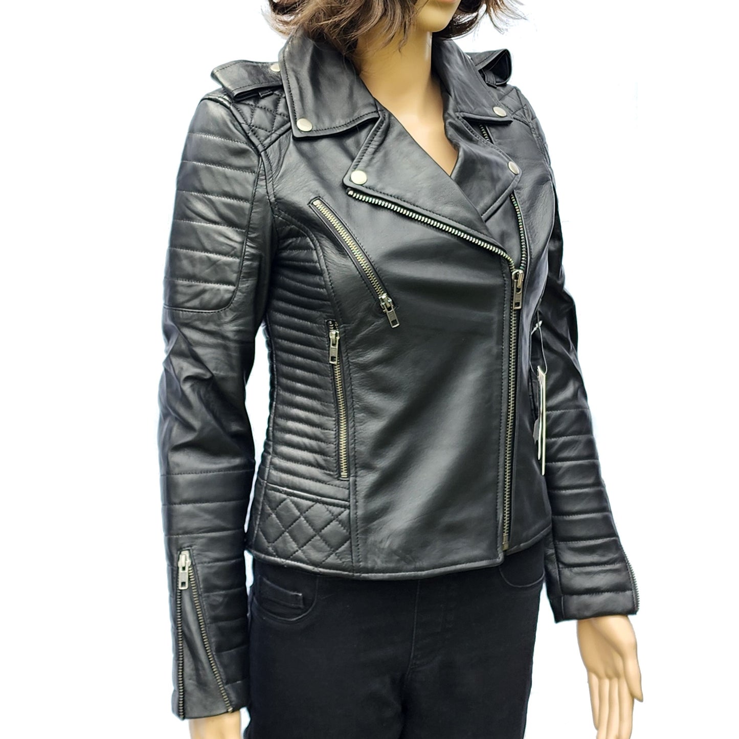 Mystic Rider - Womens REAL Genuine Leather Jacket - Black Side Zip Ribbed