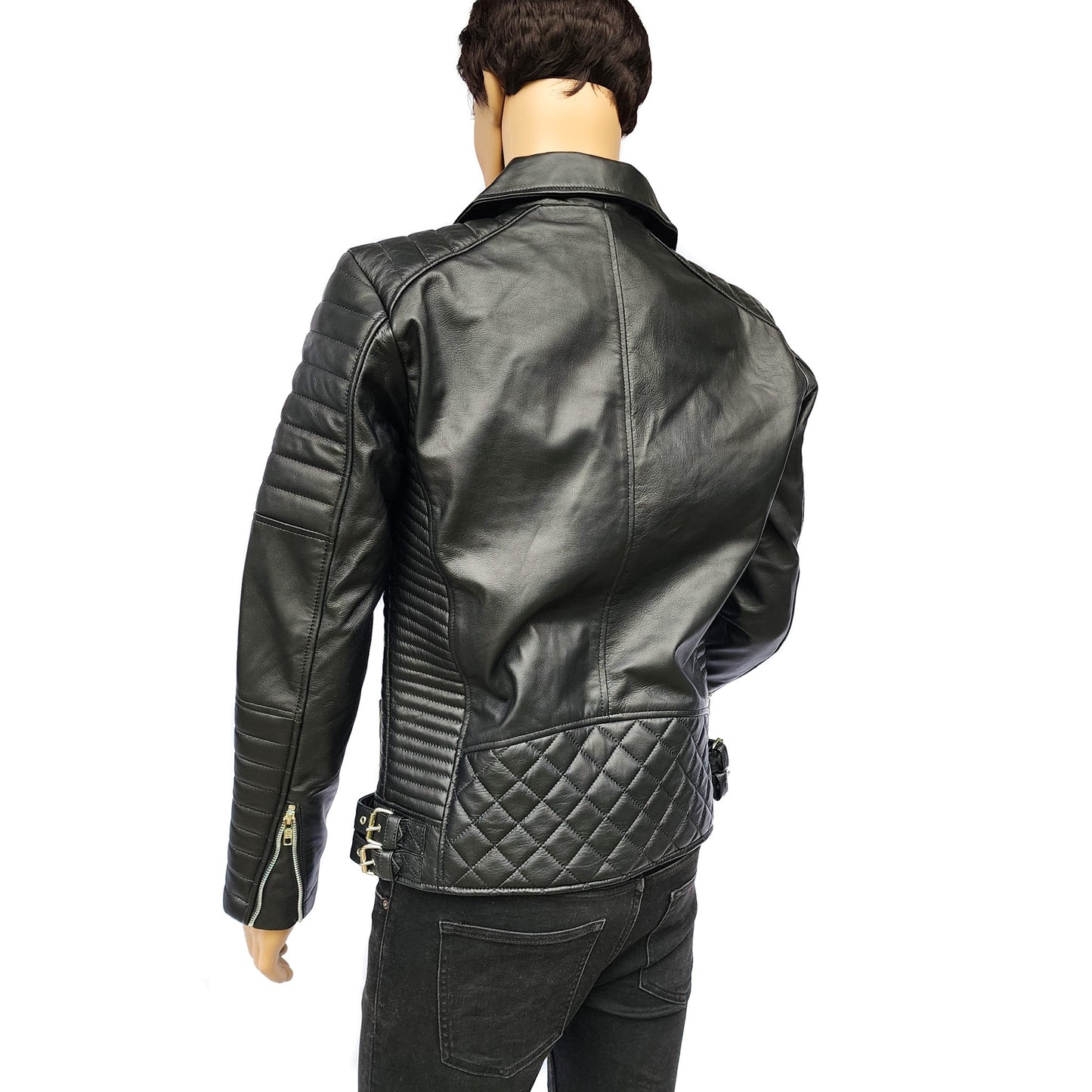 Rogue - Mens REAL Genuine Leather Jacket - Black Side Zip Ribbed