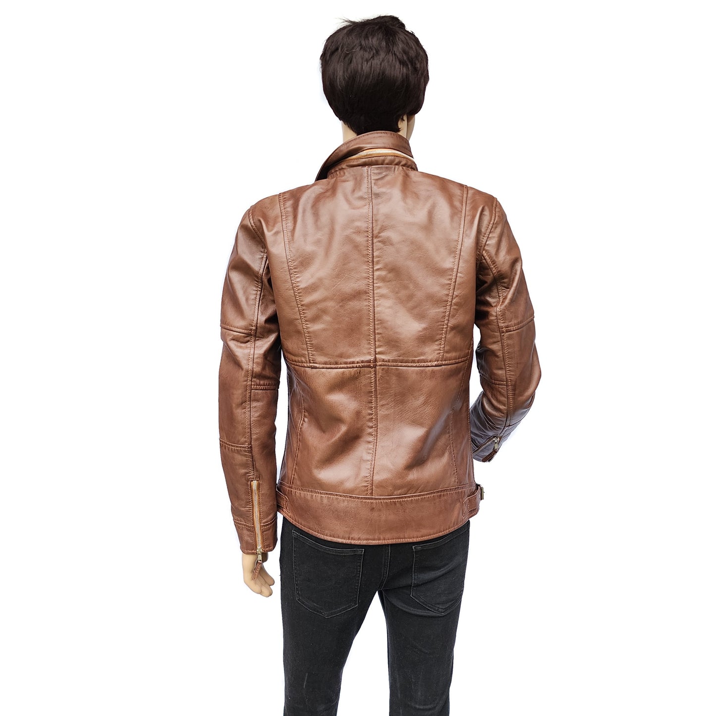 The Grizzly - Mens REAL Genuine Leather Jacket - Classic Brown