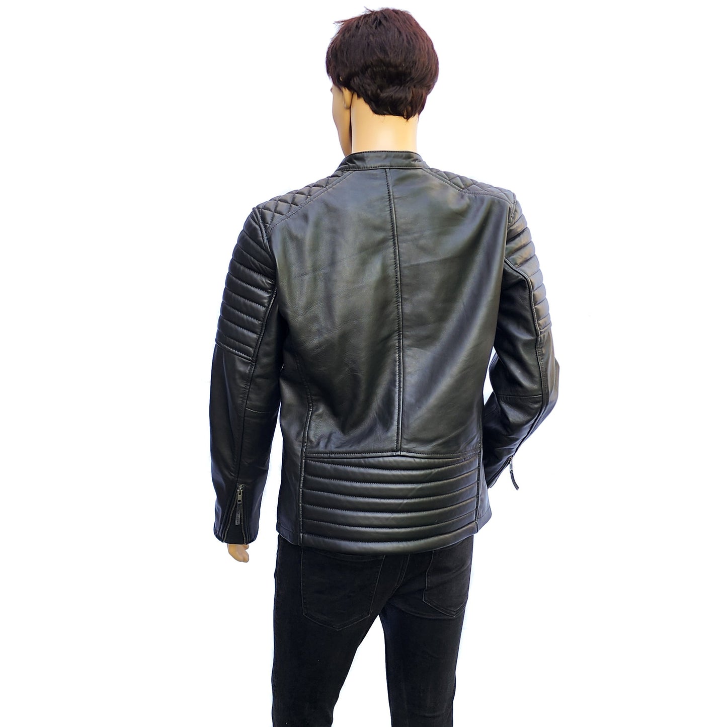 Urban Armor - Mens REAL Genuine Leather Jacket - Black Ribbed & Quilted