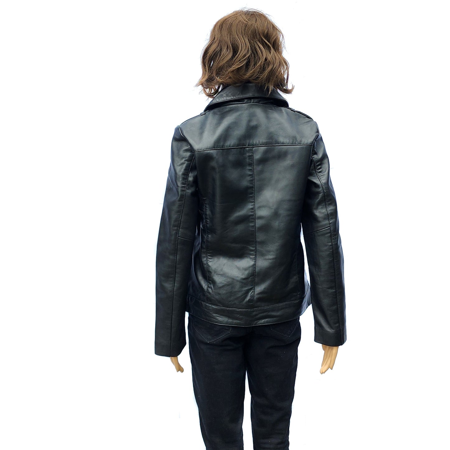 Viper Black - Womens REAL Genuine Leather Jacket - Black Side Zip