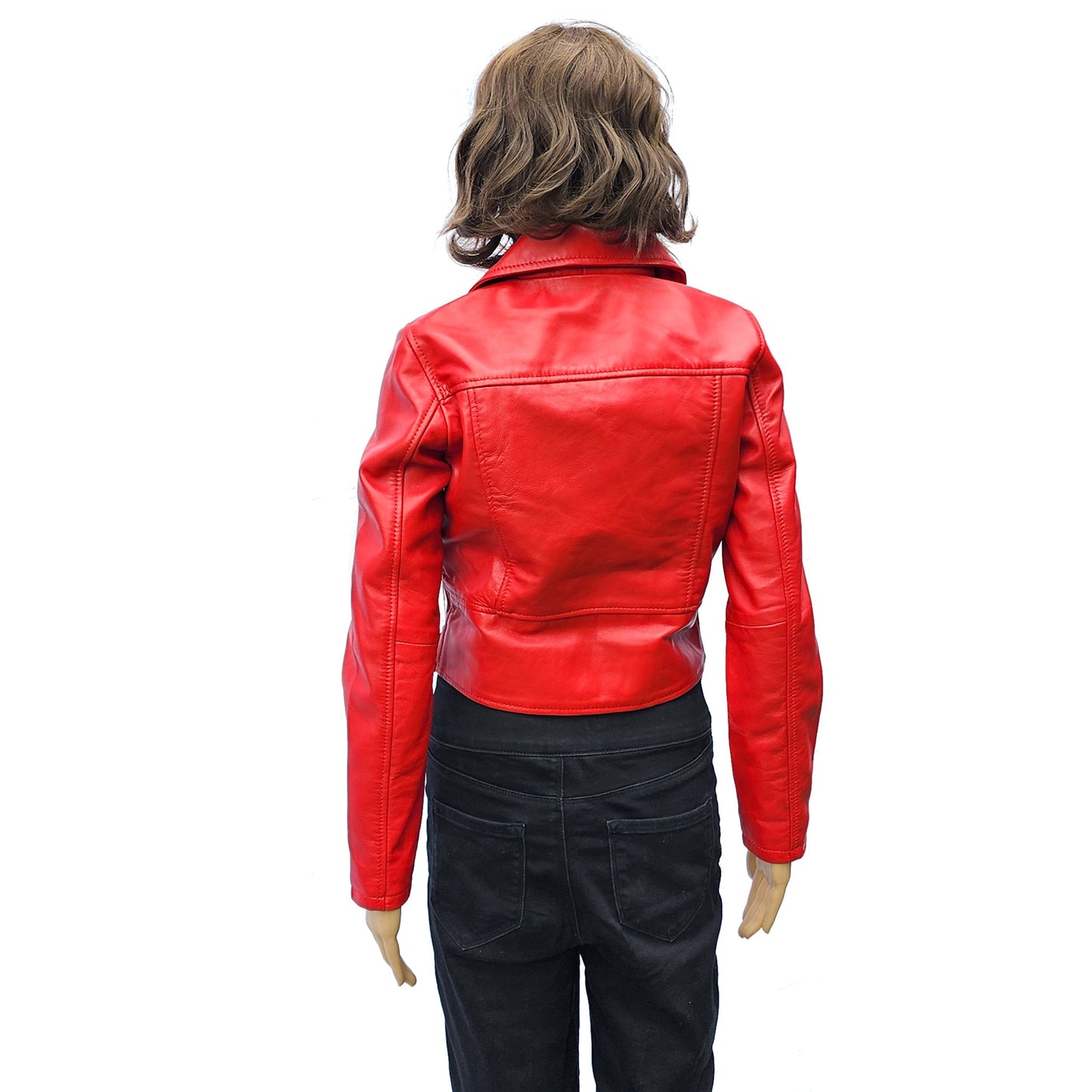 Cherry Blaze - Womens REAL Genuine Leather Jacket - Red Side Zip